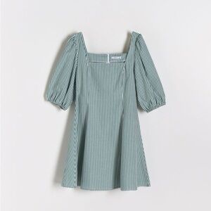 Reserved - Green and White Striped Puff Sleeve Babydoll Empire A-Line Dress